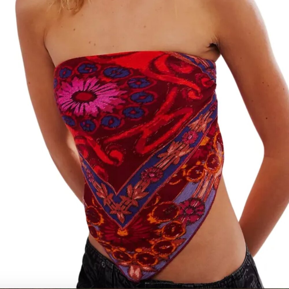 Free People Raya Bandana  Scarf Top Medium NWOT Red Combo